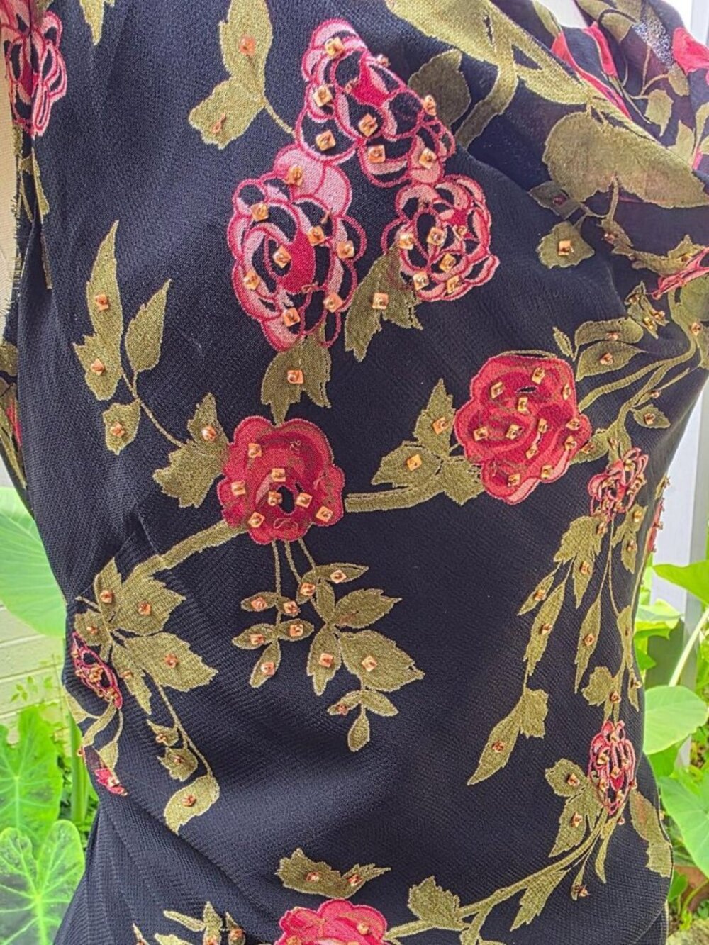 90s Majick floral beaded slip dress midi romantic goth rose print dress - Picture 4 of 8